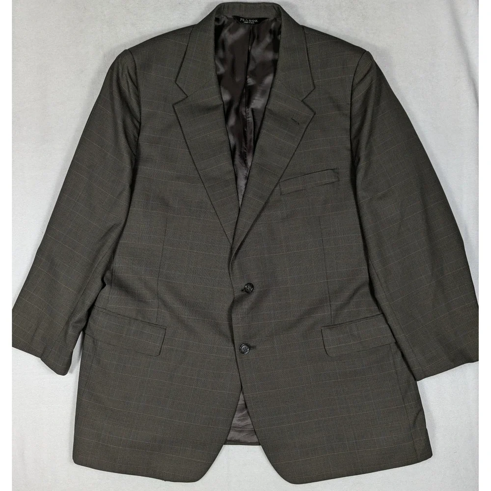Jos. A. Bank‎ Mens Brown Glen Plaid 100% Wool 2 Piece Suit 48R Blazer 48L Pants